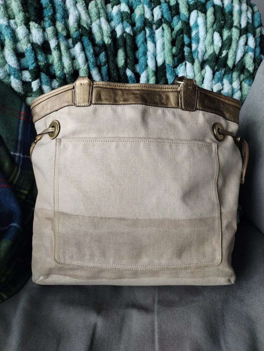 Coach Limited Edition Audrey Canvas Leigh Embellished Gold Starfish Tote Vintage